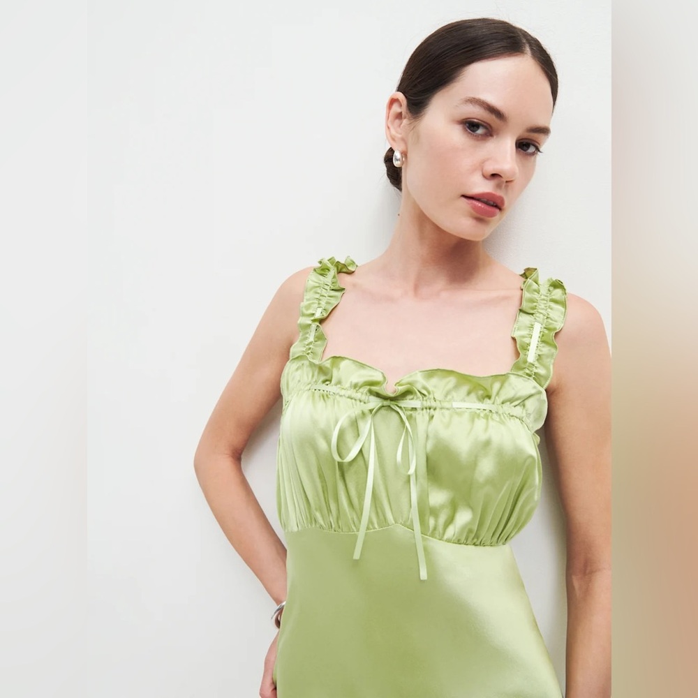 Reformation Erdem Silk Dress Midi Yucca Green Size Small - Picture 9 of 10